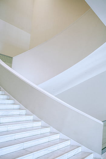 Elegant white staircase in a contemporary minimalist interior design space. HD phone wallpaper