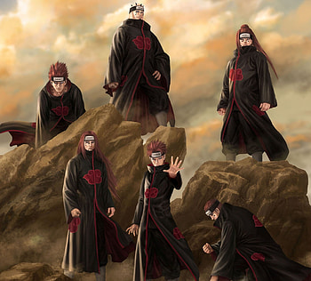 Six Paths of Pain, headband, emotional, ninja, long hair, team, shinobi, shipuuden, akatsuki, group, sinister, male, shippuden, warrior, handsome, pein, naruto shippuden, pain, evil, naruto shippuuden, boy, anime, serious, brown hair, naruto, guy, spiky hair HD wallpaper