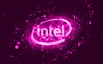 Intel purple logo, , purple neon lights, creative, purple abstract background, Intel logo, brands, Intel HD wallpaper