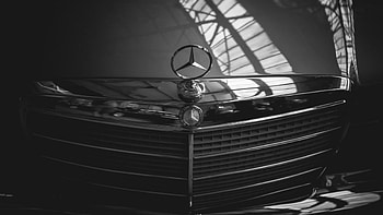 Mercedes-Benz logo, BW grill, Silver Mercedes-Benz HD wallpaper