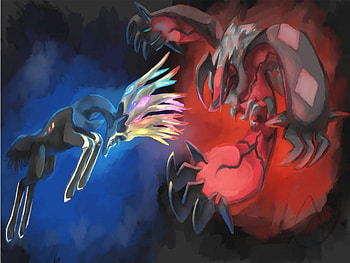 Xerneas and Yveltal, fairy, anime, pokemon, dark, legendaries HD wallpaper
