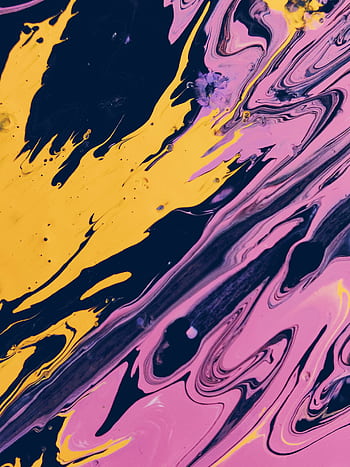 Dynamic abstract expressionist art with vibrant pink and yellow swirls. HD phone wallpaper