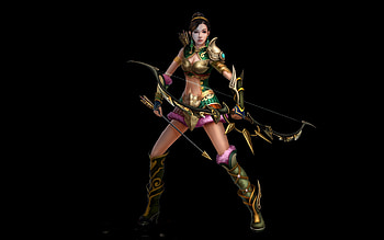 Archer, black, fantasy, green, game, girl HD wallpaper
