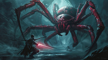 Epic Fantasy Showdown: Warrior vs. Giant Spider, fantasy warrior, giant spider, fantasy, fantasy adventure, monster HD wallpaper