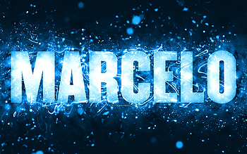 Happy Birtay Marcelo, , blue neon lights, Marcelo name, creative, Marcelo Happy Birtay, Marcelo Birtay, popular american male names, with Marcelo name, Marcelo HD wallpaper