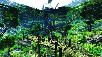 3D, Cgi, Anime, Original, Bench, Boat, Bubble, Pier, Reflection, Row Boat, Tree, Underwater, Water HD wallpaper