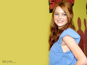 Emma Stone, stone, blue dress, emma, red hair, redhead HD wallpaper