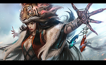 Tiger spirit, tigru, girl, hand, chengwei pan, frumusete, tiger, art, gorgeous, superb, spirit, fantasy HD wallpaper