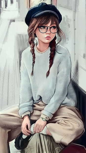 Cute Cartoon Girl, Sitting Alone, specks HD phone wallpaper