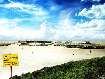 The beach at village, birds, shortage village, fantasy, man, shifting sands, abstract sky HD wallpaper