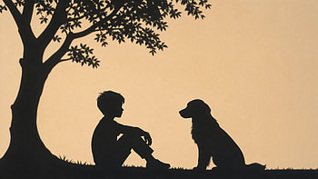 Sunset Companions: Boy & Dog — HD wallpaper