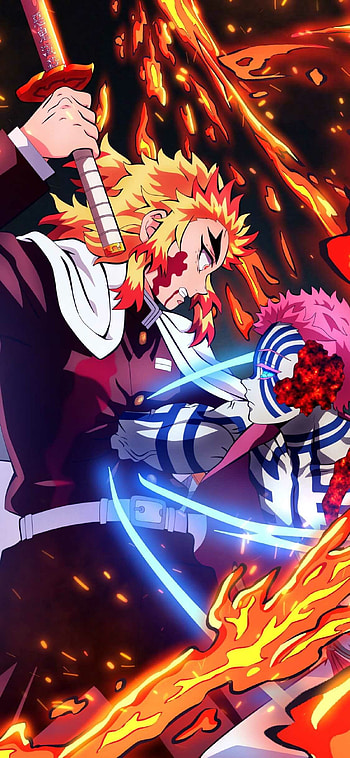 Rengoku vs Akaza, Demon Slayer: Mugen Train HD phone wallpaper