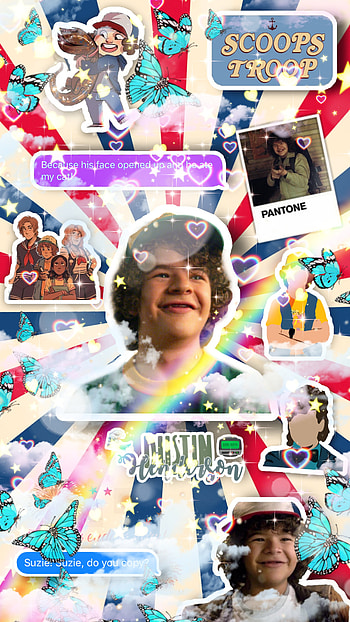 Dustin Henderson, red, blue, white, stranger things HD phone wallpaper