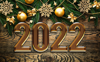 2022 golden 3D digits, , christmas decorations, Happy New Year 2022, wooden backgrounds, golden xmas balls, 2022 concepts, 2022 new year, 2022 on wooden background, 2022 year digits HD wallpaper
