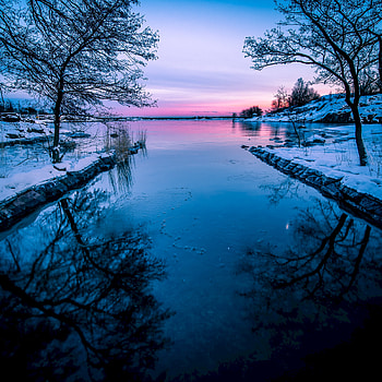 Winter, Nature, Sunset, Horizon, Lake HD phone wallpaper