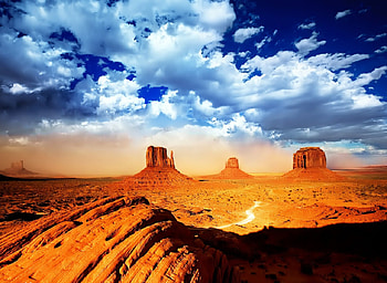 Desert Sky, blue, sand, landscape, beautiful, dry, clouds, view, desert, nature, sky HD wallpaper