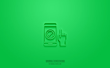Mobile checking 3d icon, green background, 3d symbols, Mobile checking, technology icons, 3d icons, Mobile checking sign, technology 3d icons HD wallpaper