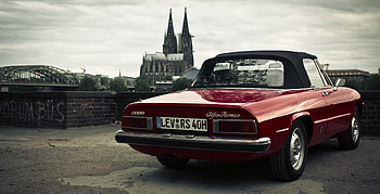 Alfa Romeo, classic, red car, rear HD wallpaper