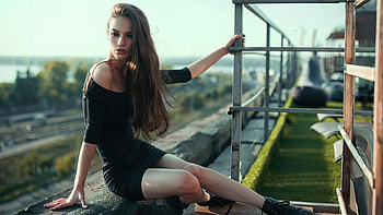 Urban Model Girl Outdoor, girls, black-dress, model HD wallpaper