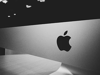 Close-up of a black and white Apple logo on a screen with a modern minimalist design. HD wallpaper