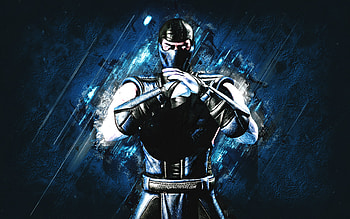 Sub-Zero, Mortal Kombat Mobile, Sub-Zero MK Mobile, Mortal Kombat, blue stone background, Mortal Kombat Mobile characters, grunge art, Sub-Zero Mortal Kombat, Classic Sub-Zero HD wallpaper