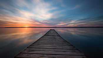 Lake Pier Evening Sunset , lake, pier, sunset, nature HD wallpaper