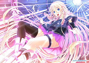IA, pink, blue eyes, vocaloid, long hair, boots HD wallpaper