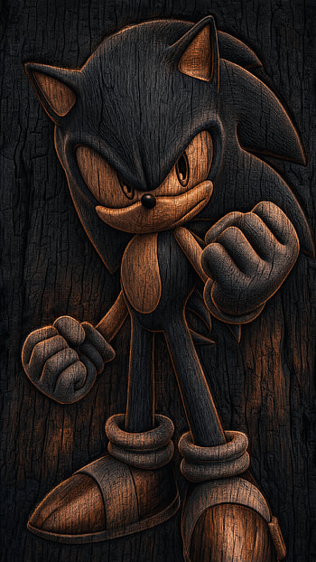 Noir Sonic | Rustic Sonic | Woodcut Sonic Lock Screen, Sonic The Hedgehog, Wood Carving HD phone wallpaper