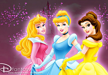 Aurora, Cinderella and Belle, blue, belle, cinderella, blonde, disney, girl, aurora, pink, yellow, princess HD wallpaper