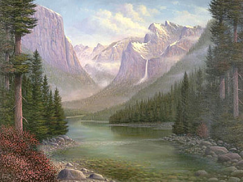 Yosemite, river, bushes, rocks, clouds, trees, sky, mountains, water HD wallpaper