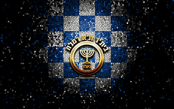 Beitar Tel Aviv Bat Yam FC, glitter logo, Leumit League, blue white checkered background, soccer, Israeli football club, Beitar Tel Aviv Bat Yam logo, mosaic art, football, Beitar Tel Aviv Bat Yam HD wallpaper