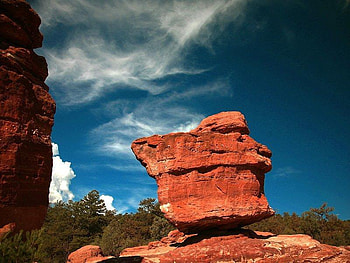 Balanced Rock, Garden of Gods, bush, sky, canyon, rock HD wallpaper