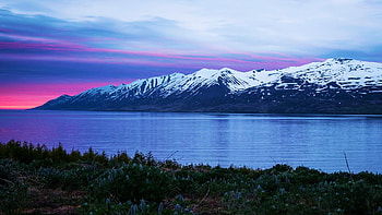 Calm Sunset at Dalvik, Iceland, mountains, coast, sea, snow, clouds, colors, sky HD wallpaper
