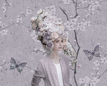 Floral Headress, floral, butterflies, daring, bold, female, stunning, pastel, model, breathtaking, soft, gorgeous, girl, feminine, beautiful, woman, purple, pretty, headdress, flowers, women, lovely HD wallpaper