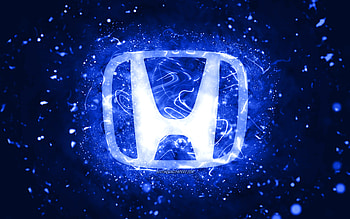 Honda dark blue logo, , dark blue neon lights, creative, dark blue abstract background, Honda logo, cars brands, Honda HD wallpaper