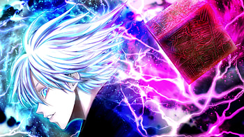 Satoru Gojo Blue Pink Sparkle Background Jujutsu Kaisen HD wallpaper