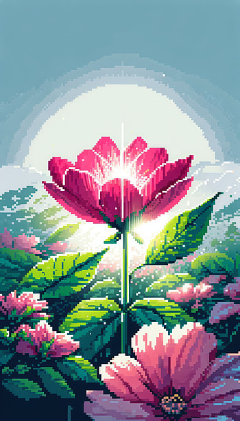 Radiant Pink Blossom Mobile, pink flower, flower, pixel art, sunlight, nature HD phone wallpaper