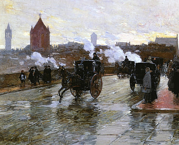 Busy Street, Painting, Carriage, Town, Street HD wallpaper