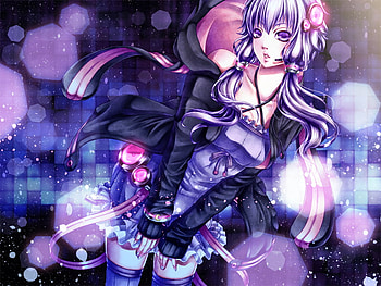 vocaloid, puplre eyes, purple hair, puple, flowers, long hair, dress purple HD wallpaper