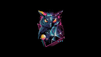 Owl 80s Design , owl, artist, artwork, black, dark, oled HD wallpaper