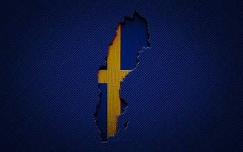 Sweden map, , European countries, Swedish flag, blue carbon background, Sweden map silhouette, Sweden flag, Europe, Swedish map, Sweden, flag of Sweden HD wallpaper