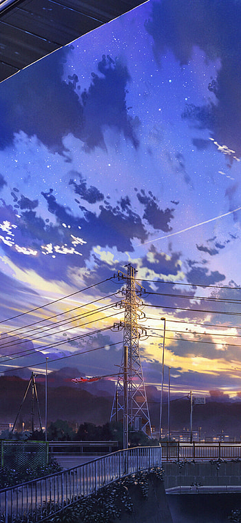 Anime town (night), cloud, sky, night, bridge HD phone wallpaper