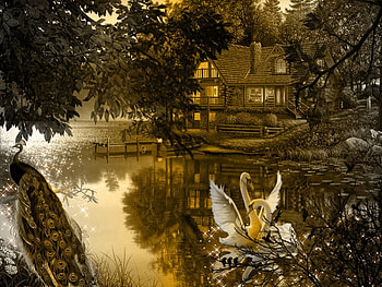 lake house a nice evening, a, house, lake, evening, nice HD wallpaper