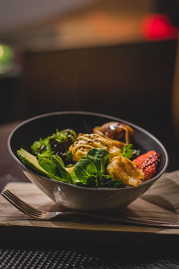 Delicious grilled shrimp salad with fresh vegetables, perfect for a healthy meal. HD phone wallpaper