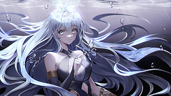 White Long Hair Anime Girl With Blue Dress Anime Girl HD wallpaper