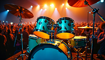 Vibrant Drum Set - Ultra, drum set, concert, audience, music, performance HD wallpaper
