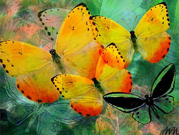 Golden Yellow Butterflies, garden, art, yellow butterflies HD wallpaper