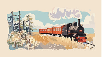 Vintage Steam Train Crossing a Rural Landscape, Illustration, Landscape, Vintage, Warm Colors, Digital Art HD wallpaper