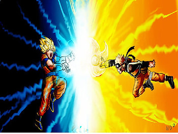SUPER KAMEHAMEHA VS. WIND STYLE RASEN SHIRUKEN, goku, kamehameha, naruto, rasengan, clash HD wallpaper