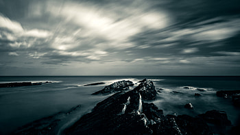 Nature, Water, Sky, Rocks, Dark, Gloomy HD wallpaper